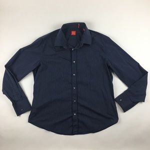 Hugo Boss Orange Men's Long Sleeve Button Down Navy Blue Striped Shirt Size XXL.